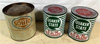 3pcs- SOHIO & QUAKER STATE 1 gal. fluid cans