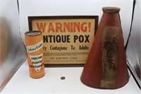Barrett Megaphone, Antique Pox Sign & Shuttlecocks