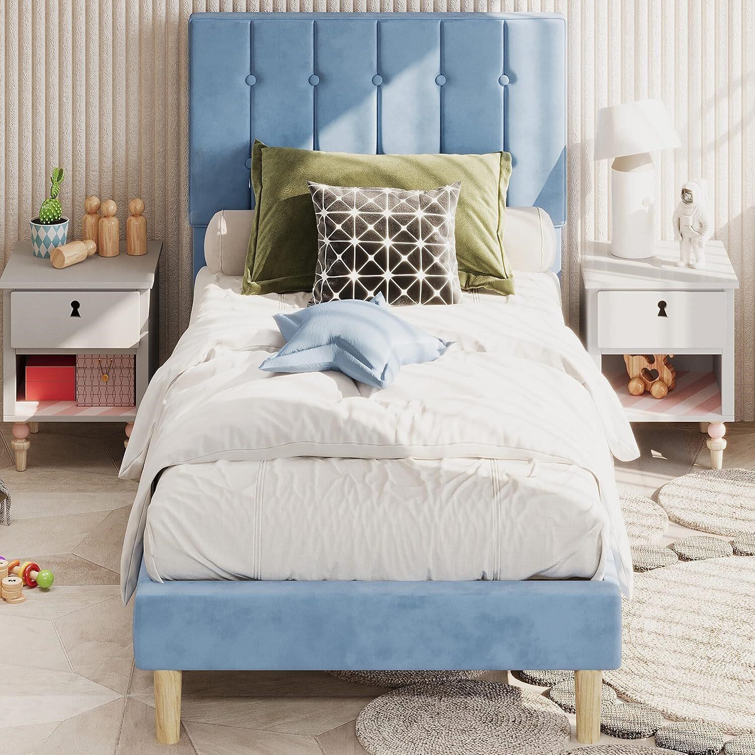 Velvet Twin Bed Frame  Light Blue