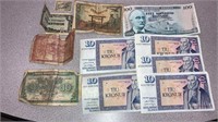 Foreign paper money Belgium francs, Japanese,