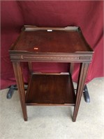 Vintage Glass Top Walnut Side Table