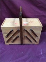 Vintage Expandable Wooden Sewing Box