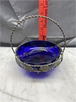 Cobalt dish in silverplate stand