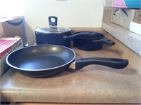 3 PC SAUCE PANS, SKILLET, T-FAL, OTHER