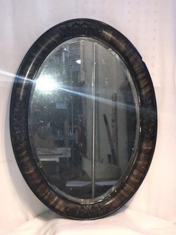 Victorian Tiger Oak Beveled Oval Wall Mirror