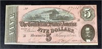 1864 $5 Confederate States Of America Currency