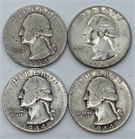 (4) Silver Washington Quarters: (3) 1944, 1964