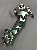 Native American Effigy Pin-Sterling Silver w/Turqo