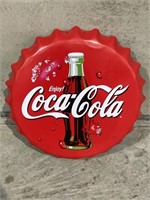 Enjoy COCA-COLA Embossed Tin Bottle Cap Sign -