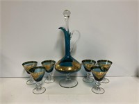 Murano 1960’s Teal Blue w/Gold Appliqué Decanter &