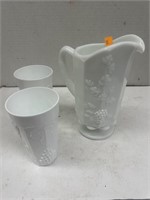 Milk Glass Pitcher & Cups