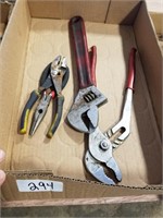 Channel locks, crescent wrench, pliers