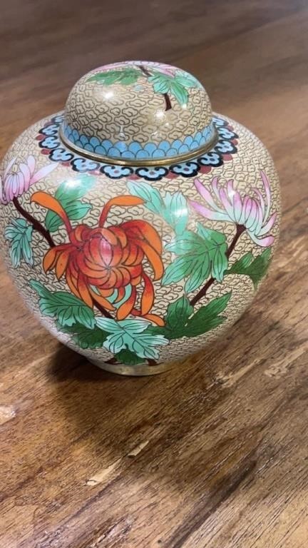 Cloisonne Bird Design Ginger Jar