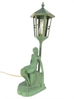 Deco Green Painted Metal Lamp w Nude, Street Light