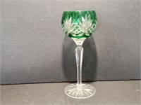 Vintage Green Etched Wine Glass