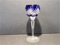 Vintage Cobalt Blue Etched Wine Glass