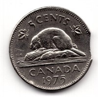 1975 Canada 5 Cent Clipped Planchet Error