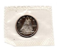 1965 Canada 10 Cent Prooflike Silver Coin
