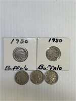 (5) Buffalo Nickels 1920-1936