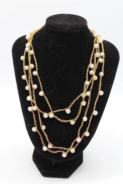 Delicate Gold Wire & Pearl like Beaded necklace