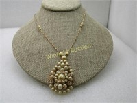 Vintage 12kt G.F. Faux Pearl Long Link Necklace, H
