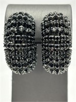 Vintage Black Rhinestone Inverted Clip Earrings