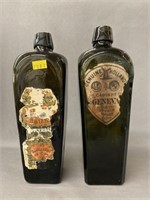 (2) Early Olive Green Whiskey Bottles