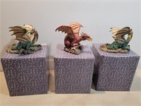 NEW 3 Dragon Figurines 5 1/2inWx5 3/4inLx4 3/4inH