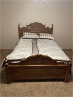 Queen size bed, frame, and bedding