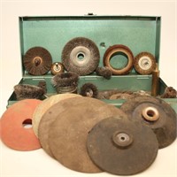 Discs and wire brushes in vintage box