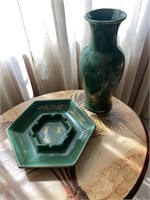 10" Green vase with 8" hexagon ashtray