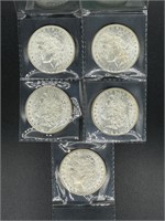 5 - uncirculated 1902-O Morgan silver dollars