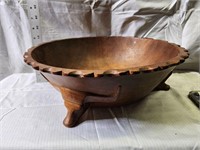 Carved Wooden Long Horn Bull Bowl