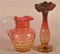 Two Pieces of Blown Amberina Art Glass.