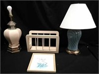 2 Wide Vintage Lamps & Other Decor V8A