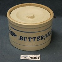 Blue Decorated Stoneware Butter Crock