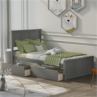 Harper & Bright Twin Bed  Drawers  Grey