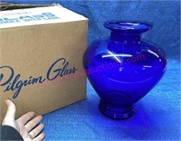 Lrg Pilgrim Glass cobalt vase w/ original box