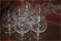 SET OF 7 ETCHED BRAND GLASSES