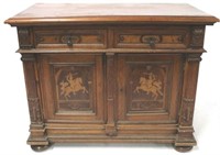 English Inlaid & Carved Wood Cabinet