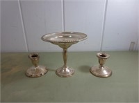 Weighted Sterling Candle Holders & Dish Set