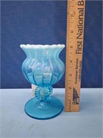 Blue Opalescent Glass Northwood Ivy Bowl