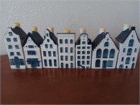 Lot Of 7 Blue Delft Collectible Amsterdam Houses