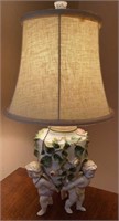 Antique French Victorian Porcelain Cherub Lamp w/
