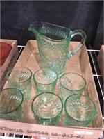 Green Depression Glasses and Pitcher