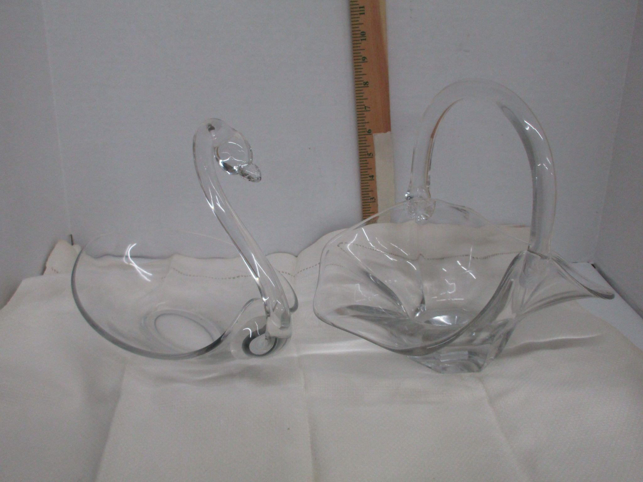 Glass Swan Dish and Basket