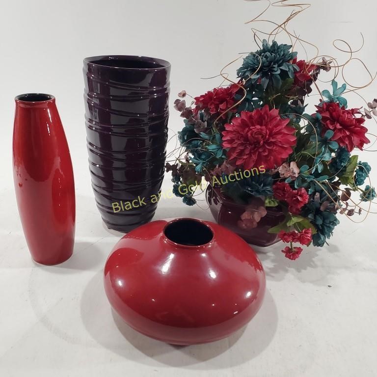 Ceramic Vases & Faux Floral Set