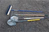 Shovels, rake & concrete broom