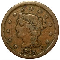 1845 Braided Hair Large Cent NICELY CIRCULATED