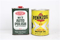Du Pont Polish & Pennzoil Motor Oil Cans